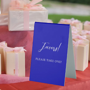 Royal blue script favour sign