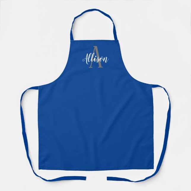 Royal Blue Script Monogram Personalised Womens Apron (Front)