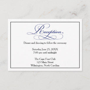 Royal Blue Script Wedding Reception Details Card