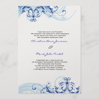 Royal Blue Scroll Fleurish Wedding Invitation