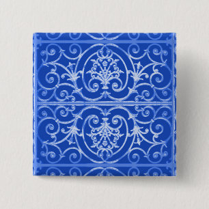 Royal blue scrollwork pattern 15 cm square badge