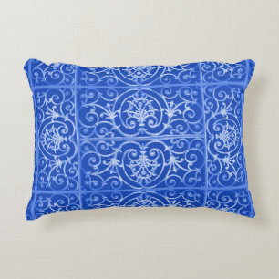Royal blue scrollwork pattern decorative cushion