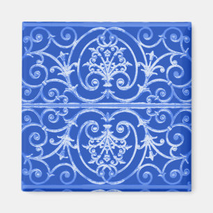 Royal blue scrollwork pattern magnet