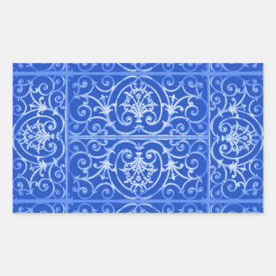 Royal blue scrollwork pattern rectangular sticker