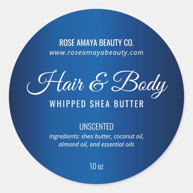 Royal Blue Shea Butter Spa Beauty Product Label (Front)