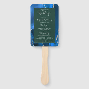 Royal Blue Silver Agate Green Wedding Program Hand Fan