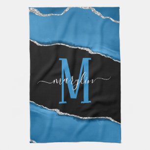 ROYAL BLUE & SILVER AGATE TEA TOWEL