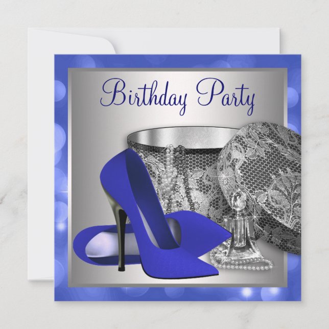 Royal Blue Silver Birthday Party Invitation (Front)