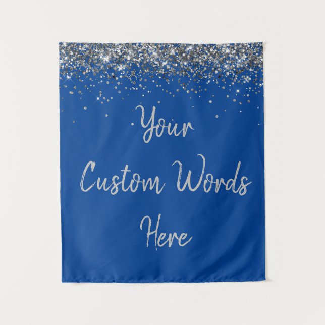 Royal Blue Silver Birthday Party Photo Booth Prop  Tapestry (Front)