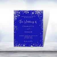 Royal blue silver budget wedding invitation