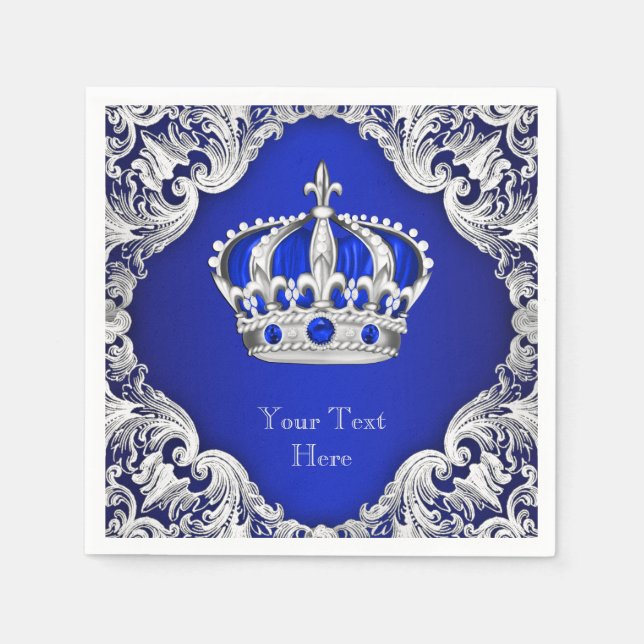 Royal Blue Silver Crown Napkin (Front)