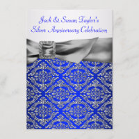 Royal Blue Silver Damask Silver 25th Anniversary