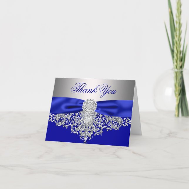 Royal Blue Silver Diamond Thank You Card (Front)