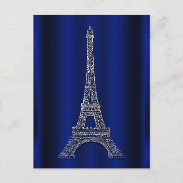 Royal Blue Silver Eiffel Tower Paris Save the Date Announcement Postcard (Front)