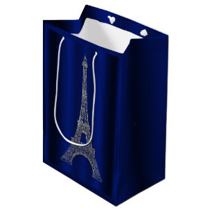 Royal Blue Silver Eiffel Tower Paris Wedding Favou Medium Gift Bag