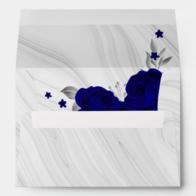 royal blue silver floral marble wedding envelope (Back (Bottom))