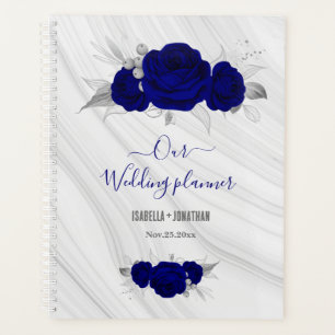 royal blue silver floral marble wedding planner
