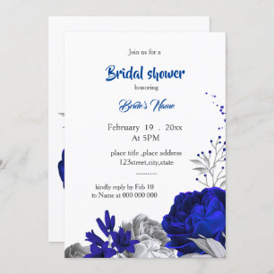 royal blue silver flowers bridal shower invitation