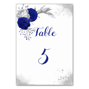 royal blue & silver flowers table number