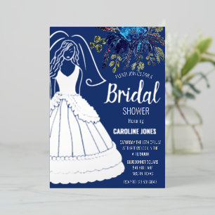 Royal Blue Silver Foil Floral Dress Bridal Shower