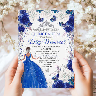 Royal Blue Silver Glitter Quinceañera Princess Invitation
