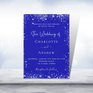 Royal blue silver glitter sparkles wedding invitation