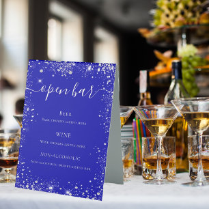 Royal blue silver glitter wedding bar menu