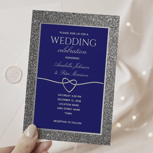 Royal Blue Silver Glitter Wedding Invitation (Creator Uploaded)