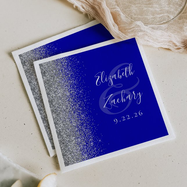 Royal Blue Silver Glitter Wedding Napkins (Creator Uploaded)