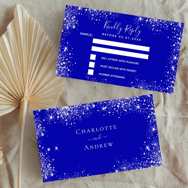 Royal blue silver glitter wedding RSVP Enclosure Card (Creator Uploaded)