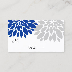 Royal Blue Silver-Grey Floral Burst Place Card