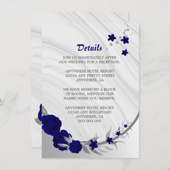 royal blue silver grey floral marble details enclo enclosure card (Front/Back)