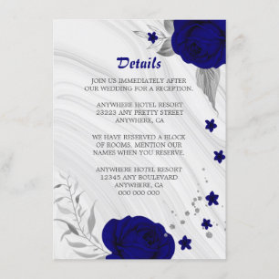 royal blue silver grey floral marble details enclosure card