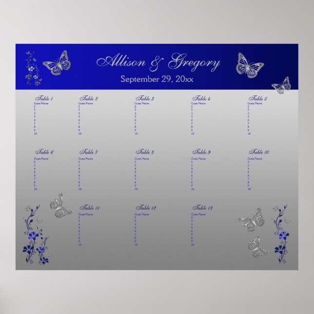 Royal Blue, Silver Grey Table Seating Poster (Front)