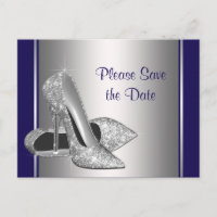 Royal Blue Silver High Heel Shoe Save The Date
