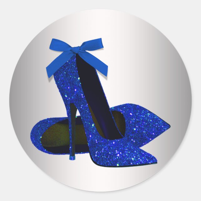 Royal Blue Silver High Heel Shoe Stickers (Front)