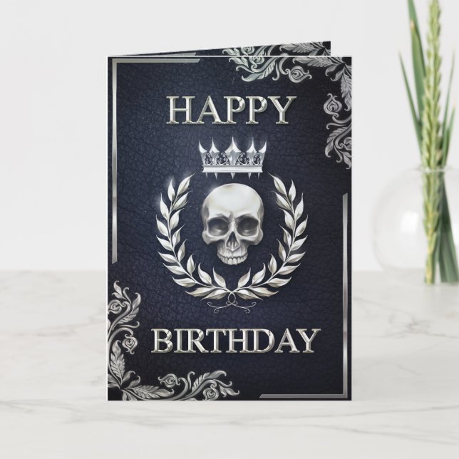 Royal Blue & Silver King of the Dead Birthday Card (Front)