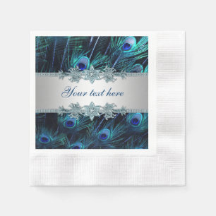 Royal Blue Silver Peacock Napkin