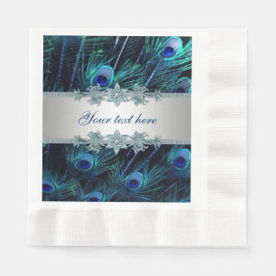 Royal Blue Silver Peacock Napkin