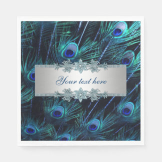 Royal Blue Silver Peacock Napkin