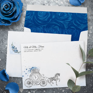 Royal Blue Silver Princess Carriage Return Address Envelope