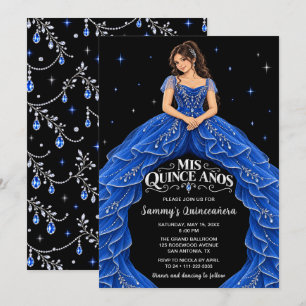 Royal Blue Silver Princess Quinceañera Invitation