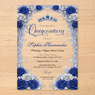 Royal Blue & Silver Quinceanera Acrylic Invitations