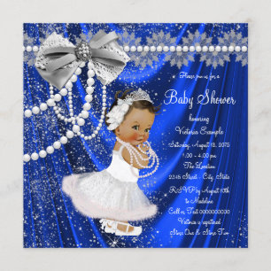 Royal Blue Silver Satin Pearl Ethnic Baby Shower Invitation