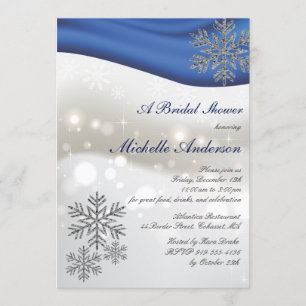 Royal Blue Silver Snowflakes Bridal Shower Invitation