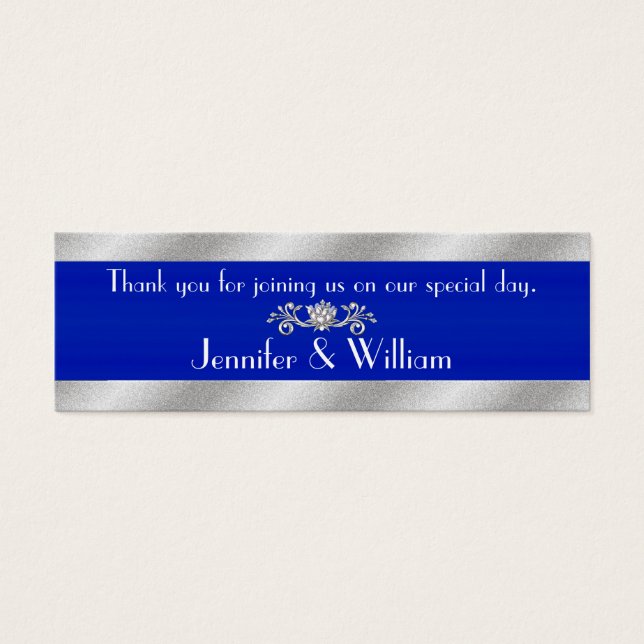 Royal Blue & Silver Tone Custom Wedding Favour Tag (Front)