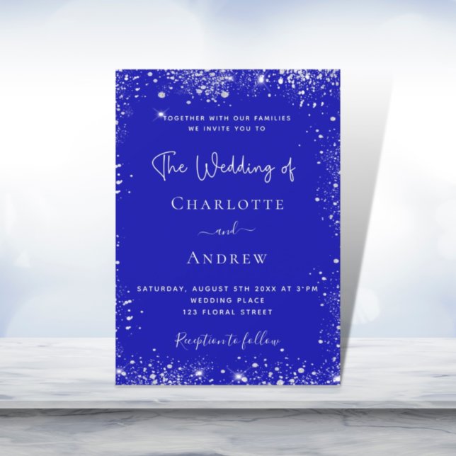Royal blue silver wedding invitation magnet (Creator Uploaded)