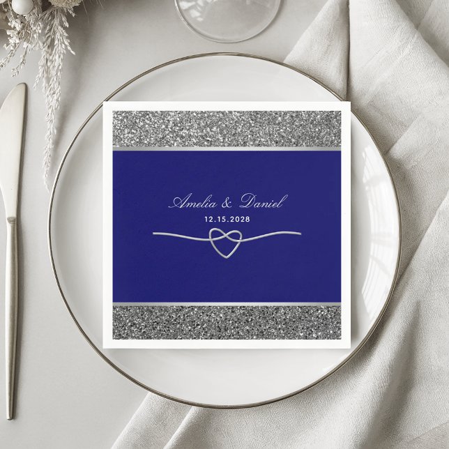 Royal Blue Silver Wedding Napkin (Creator Uploaded)