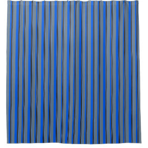 Royal Blue, Silver, White & Black Stripes Shower Curtain