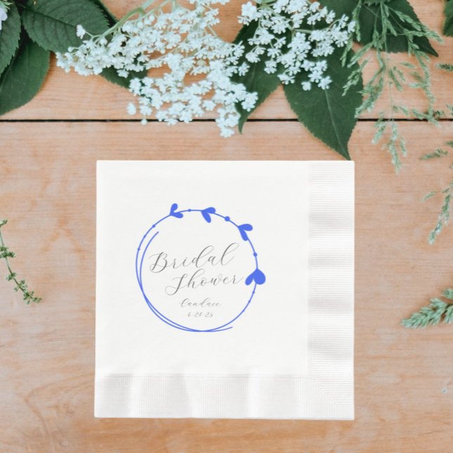 Royal Blue Simple Heart Wreath Bridal Shower Napkin (In Situ Wedding)